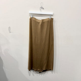 Vince High Waisted Knit Overlap Pencil Midi Skirt Dark Wheat Women's Size Medium