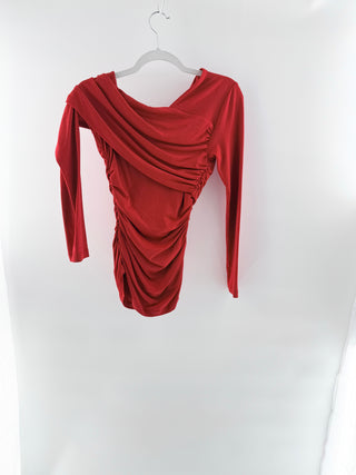 Susana Monaco Gathered Ruched Off Shoulder Blouse Perfect Red Women's Size XS