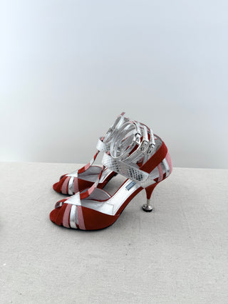 Prada mixed media strappy T bar sandals, 38.5