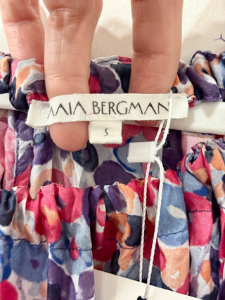 Maia Bergman Sienna Silk Floral Tiered Swing Mini Dress Pink/Blue Women's Size S