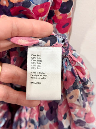Maia Bergman Sienna Silk Floral Tiered Swing Mini Dress Pink/Blue Women's Size S