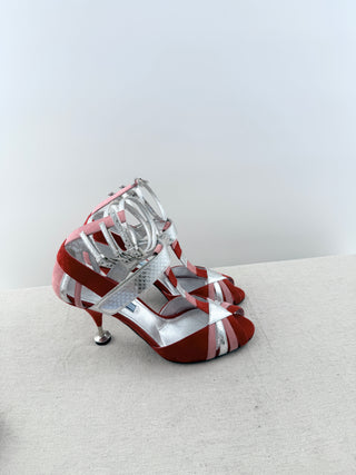 Prada mixed media strappy T bar sandals, 38.5