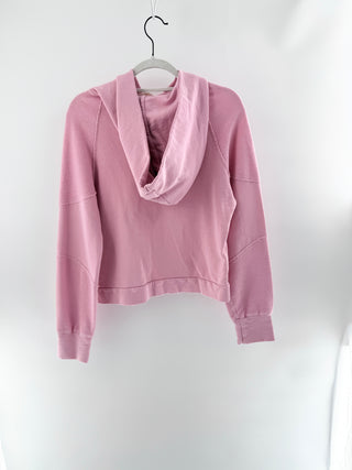 LoveShackFancy hoodie sweatshirt featuring "Dream" embroidery with heart detailing, kangaroo pocket, soft vintage-inspired fleece fabric, M