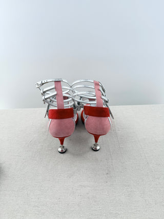 Prada mixed media strappy T bar sandals, 38.5
