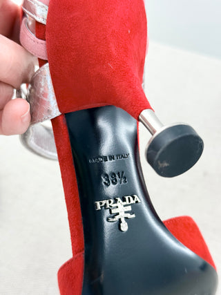 Prada mixed media strappy T bar sandals, 38.5