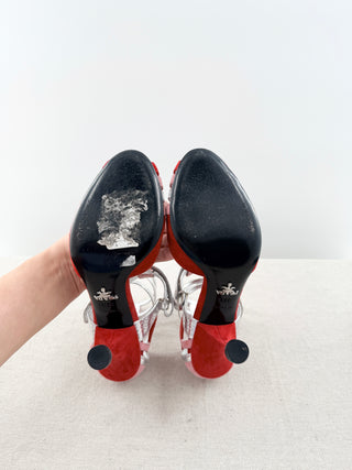 Prada mixed media strappy T bar sandals, 38.5