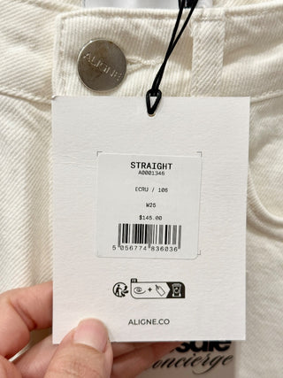 NWT Aligne 100% Cotton High Rise Denim Straight Leg Jeans White Women's Size 25