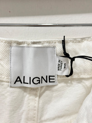 NWT Aligne 100% Cotton High Rise Denim Straight Leg Jeans White Women's Size 25