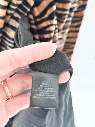 NWT WAYF Velvet Textured Zebra V-Neck Wrap Mini Dress Brown Black Womens Size XL