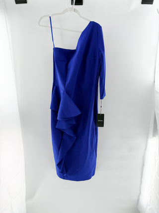 NWT Chiara Boni La Petite Robe Patty Asymmetrical Midi Pencil Dress Blue Size 12
