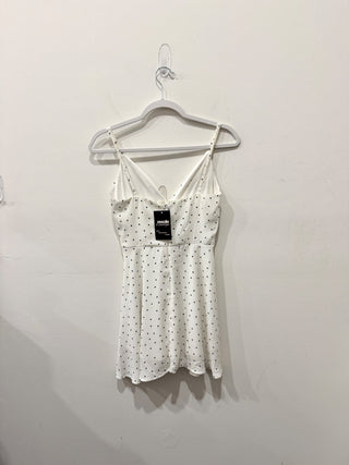 Superdown Sienna Polka Dot V-Neck Fit and Flare Mini Dress White/Black Womens XS