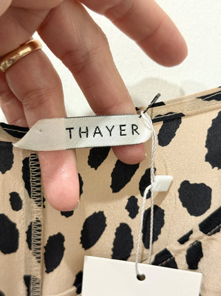 Thayer 100% Silk Leopard Print Sleeveless High-Low Dress Beige/Black Women's S