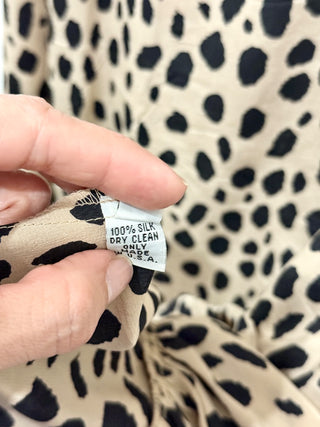 Thayer 100% Silk Leopard Print Sleeveless High-Low Dress Beige/Black Women's S