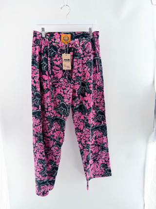 coniglio statement printed pants featuring allover botanical abstract swirl motif, designed with relaxed straight-leg, M