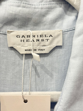 Gabriela Hearst Linen Maxi Shirt Dress with Crochet Pockets Light Blue 46 / 10