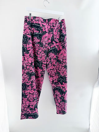 coniglio statement printed pants featuring allover botanical abstract swirl motif, designed with relaxed straight-leg, M
