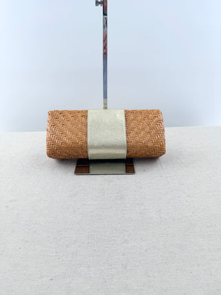 Tory Burch raffia and leather east west clutch bag