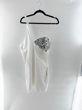 NBD asymmetrical cut out crystal embellished mini dress, L