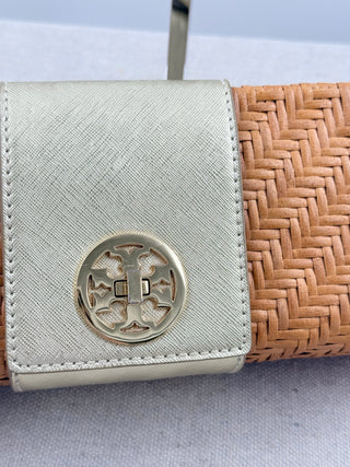 Tory Burch raffia and leather east west clutch bag