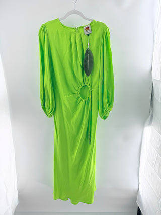 NWT Farm Rio Circle Cut-Out Ruched A-Line Midi Dress Lime Green Women's Large