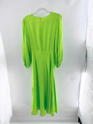 NWT Farm Rio Circle Cut-Out Ruched A-Line Midi Dress Lime Green Women's Large