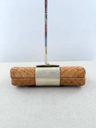 Tory Burch raffia and leather east west clutch bag