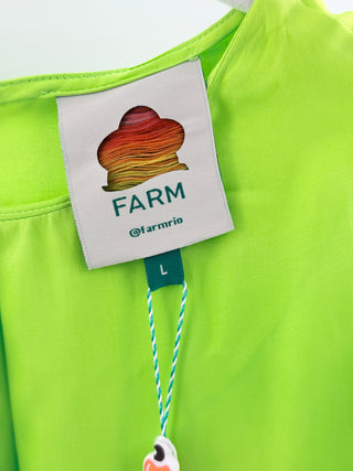 NWT Farm Rio Circle Cut-Out Ruched A-Line Midi Dress Lime Green Women's Large