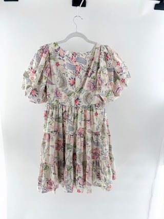 Cinq a Sept Ethel Paisley Print Puff Sleeve Babydoll Mini Dress Cream Multi 6