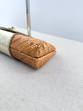 Tory Burch raffia and leather east west clutch bag