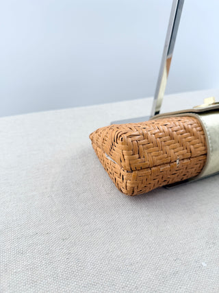 Tory Burch raffia and leather east west clutch bag