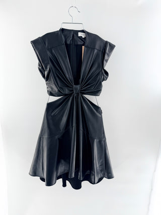 A.L.C. Lexi Vegan Leather V-Neck Side Cut-Out Mini Dress Black Women's Size 2