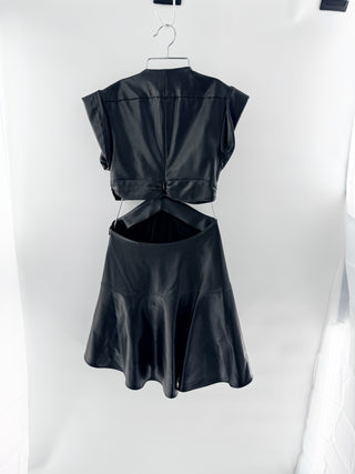 A.L.C. Lexi Vegan Leather V-Neck Side Cut-Out Mini Dress Black Women's Size 2