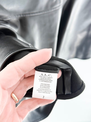 A.L.C. Lexi Vegan Leather V-Neck Side Cut-Out Mini Dress Black Women's Size 2