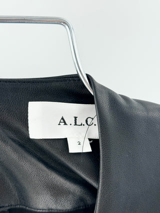 A.L.C. Lexi Vegan Leather V-Neck Side Cut-Out Mini Dress Black Women's Size 2