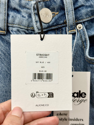 NWT Aligne 100% Cotton High Rise Denim Straight Leg Jeans Blue Women's Size 25