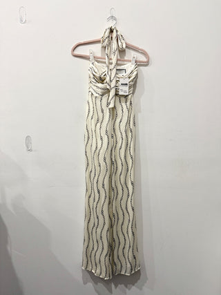 Alexis Chain Link Sleeveless Silk Halter Neck Wide Leg Jumpsuit Cream Women's XS