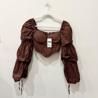 Majorelle Tawny Puff Sleeve Sweetheart Neck Corset Top Brown Women's Size XS