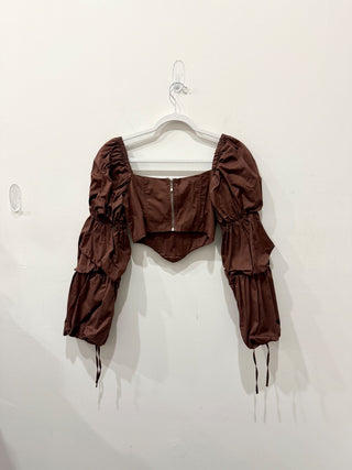 Majorelle Tawny Puff Sleeve Sweetheart Neck Corset Top Brown Women's Size XS