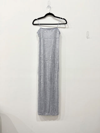 NWT Dynamite Sequinned Strapless Tube Maxi Dress Clear Gray Women's Size XS