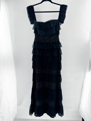 BCBGMaxazria Elora Off The Shoulder Tiered Tulle Maxi Gown Black Women's Size 4