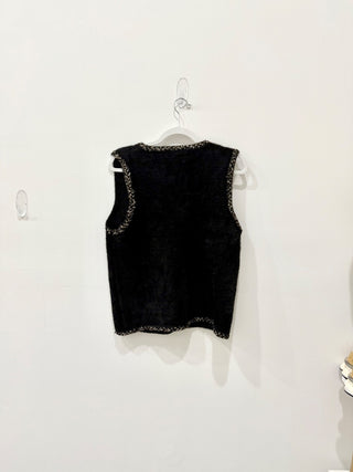 NWT Seta Embroidered Gold V-Neck Button Front Foam Vest Black Women's One size