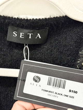 NWT Seta Embroidered Gold V-Neck Button Front Foam Vest Black Women's One size