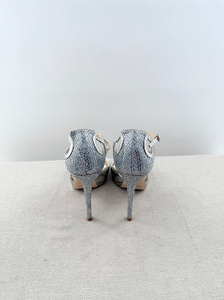 Jimmy Choo leather and sparkle platform heel sandals, 40.5