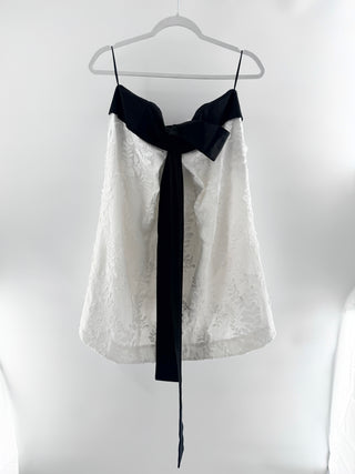 Zimmermann strapless embroidered mini dress with satin fold-over neckline and oversized bow sash detail, 2