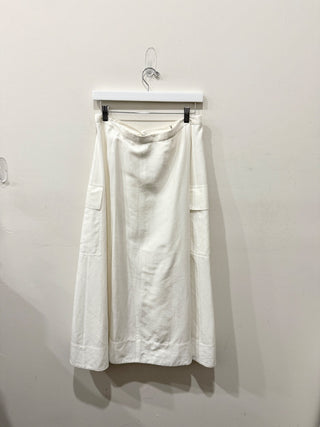 Vince High Waisted Button-Front Utility Cargo A-Line Midi Skirt White Women's 8