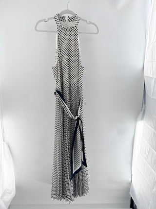 Zimmermann polka dot halter maxi dress with pleated skirt and attached scarf-tie waist detail, 3