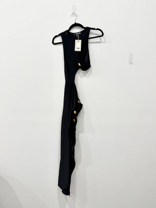 EGO Extreme Cut Out Gold Beaded Split Leg Asymmetric Maxi Dress Black Women's XS