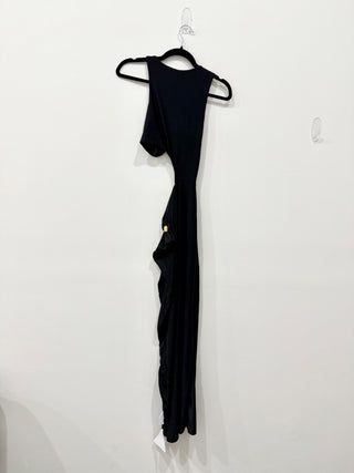 EGO Extreme Cut Out Gold Beaded Split Leg Asymmetric Maxi Dress Black Women's XS