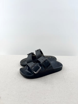 Balenciaga Black rubber double buckle slides, 36