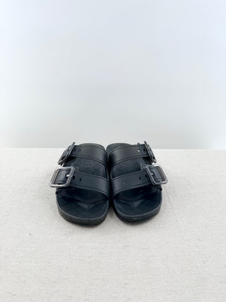 Balenciaga Black rubber double buckle slides, 36